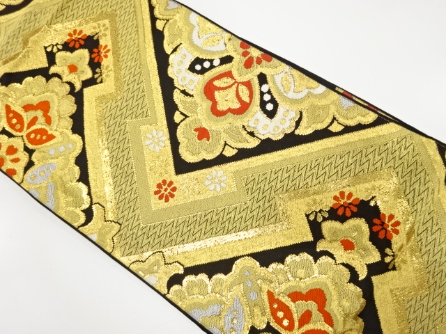 JAPANESE KIMONO / ANTIQUE FUKURO OBI / WOVEN FLORAL CREST